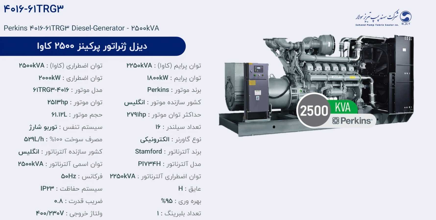دیزل ژنراتور پركینز 2500 كاوا مدل 4016-61TRG3