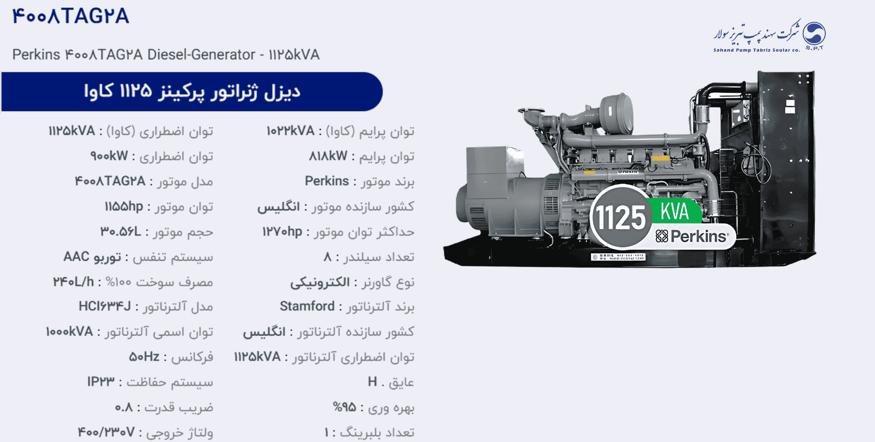 دیزل ژنراتور پركینز 1125 كاوا مدل 4008TAG2A